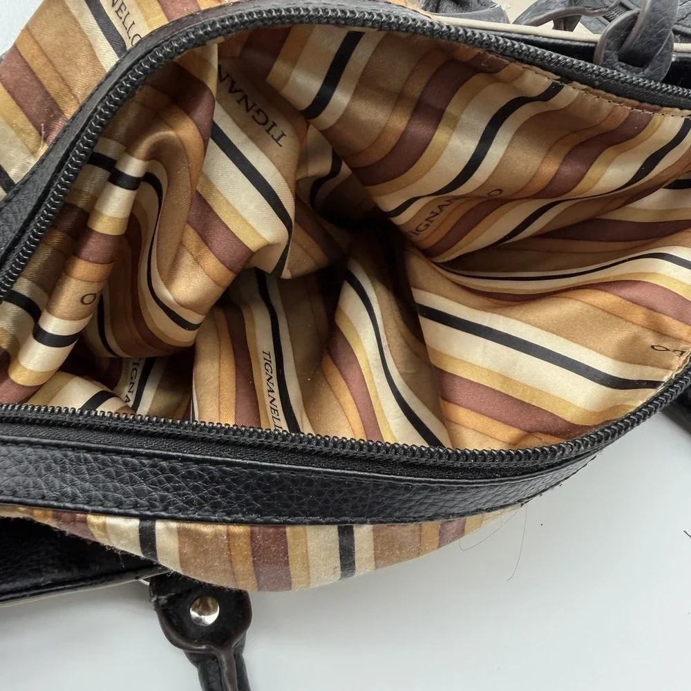 Tignanello Perfect Pockets Tote Colorblock Pebbled Leather Taupe/Black Y2K Style